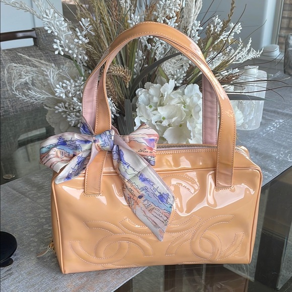 CHANEL Peach Patent Leather Bag with Scarf Accent - Picture 1 of 10
